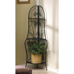 Accent Plus Metal Corner Three-Shelf Unit with Leaf Design