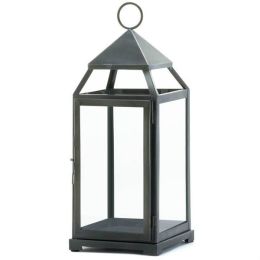 Accent Plus Brushed Silver Modern Candle Lantern - 18 inches