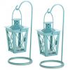 Accent Plus Hanging Railroad Lanterns Pair - Baby Blue