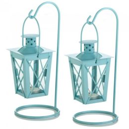 Accent Plus Hanging Railroad Lanterns Pair - Baby Blue