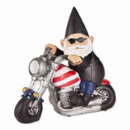 Accent Plus Biker Gnome Solar Garden Statue