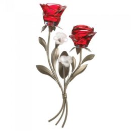 Accent Plus Romantic Red Rose Wall Sconce - Double