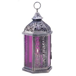 Accent Plus Purple Glass Candle Lantern - 11.5 inches