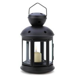 Accent Plus Round Black Star Cut-Out Candle Lantern - 9.5 inches