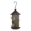 Accent Plus Round Metal Bird Feeder with Green Leaf Ornaments