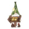 Accent Plus Leaf-Hat Gnome with Welcome Arrow Sign Solar Garden Light