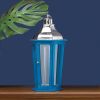 Nikki Chu Blue Wood Candle Lantern with Stainless Steel Top - 24 inches