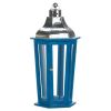 Nikki Chu Blue Wood Candle Lantern with Stainless Steel Top - 20 inches