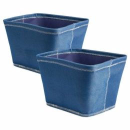 DII Set of 2 Navy Blue Fabric Storage Bins with Stitching Detail - 8 inches