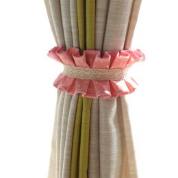 2 Pcs Cotton Curtain Tiebacks Lace Pleated Window Curtain Holdback Decorative Curtain Drapery Holdback, Pink