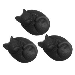 3 Pcs Black Sleeping Cats Drawer Knobs Resin Dresser Closet Handle Pulls Furniture Hardware