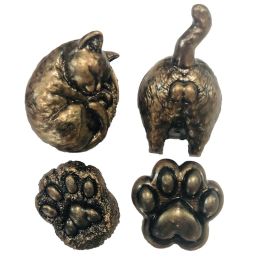 4Pieces Cats Theme Resin Drawer Knobs Dresser Cabinet Pulls Handels Cat Paw Knobs for Wardrobe Cupboard Furniture Hardware,Bronzed