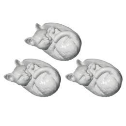 3 Pcs White Sleeping Cats Drawer Knobs Resin Cabinet Dresser Pulls Handles for Kids Closet Wardrobe Cupboard