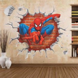 3D Cartoon Spiderman Wall Stickers For Kids Rooms Boys Gifts Through Wall Decals Home Decor Mural