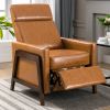 Wood-Framed PU Leather Recliner Chair Adjustable Home Theater Seating with Thick Seat Cushion and Backrest Modern Living Room Recliners;  Brown