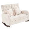 118*94*93cm High Back With Headrest Square Lumbar Pillow Side Bag Flannel Solid Wood Indoor Rocking Chair Beige