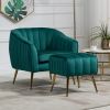 Accent Chair with Ottoman; Modern Tufted Barrel Chair Ottoman Set for Living Room Bedroom; Golden Finished; Christmas Green