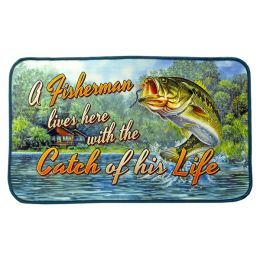 Fisherman Lives Here Trout Fishing Welcome Door Mat