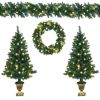 4 Pieces Christmas Decoration Set with Garland Wreath and Entrance Trees