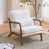 Oak Armrest Oak Upholstered Teddy Velvet Single Lounge Chair Indoor Lounge Chair Off-White