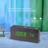 Smart APP LED Wooden Digital Alarm Clock Voice Control Thermometer Display Black