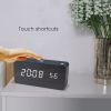 Smart APP LED Wooden Digital Alarm Clock Voice Control Thermometer Display Black