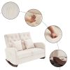 118*94*93cm High Back With Headrest Square Lumbar Pillow Side Bag Flannel Solid Wood Indoor Rocking Chair Beige