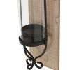 21 Inch Industrial Wall Mount Wood Candle Holder With Glass Hurrican; Set of 2; Black; DunaWest