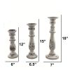 Benzara Distressed Finish Wooden Pillar Shaped Candleholder; Set of 3; White