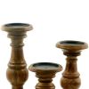 Pillar Shaped Wooden Candle Holder; Set of 3; Brown