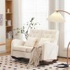 118*94*93cm High Back With Headrest Square Lumbar Pillow Side Bag Flannel Solid Wood Indoor Rocking Chair Beige