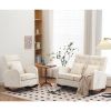 118*94*93cm High Back With Headrest Square Lumbar Pillow Side Bag Flannel Solid Wood Indoor Rocking Chair Beige