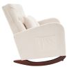 118*94*93cm High Back With Headrest Square Lumbar Pillow Side Bag Flannel Solid Wood Indoor Rocking Chair Beige