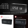 LED Wooden Digital Alarm Clock With USB Charging Ports Black