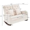 118*94*93cm High Back With Headrest Square Lumbar Pillow Side Bag Flannel Solid Wood Indoor Rocking Chair Beige