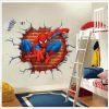 3D Cartoon Spiderman Wall Stickers For Kids Rooms Boys Gifts Through Wall Decals Home Decor Mural