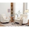 118*94*93cm High Back With Headrest Square Lumbar Pillow Side Bag Flannel Solid Wood Indoor Rocking Chair Beige