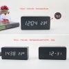 LED Wooden Digital Alarm Clock With USB Charging Ports Black