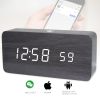 Smart APP LED Wooden Digital Alarm Clock Voice Control Thermometer Display Black