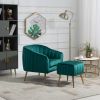 Accent Chair with Ottoman; Modern Tufted Barrel Chair Ottoman Set for Living Room Bedroom; Golden Finished; Christmas Green