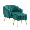 Accent Chair with Ottoman; Modern Tufted Barrel Chair Ottoman Set for Living Room Bedroom; Golden Finished; Christmas Green