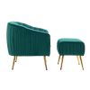 Accent Chair with Ottoman; Modern Tufted Barrel Chair Ottoman Set for Living Room Bedroom; Golden Finished; Christmas Green