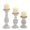 Turned Design Wooden Candle Holder with Distressed Details; Set of 3; White