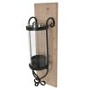 21 Inch Industrial Wall Mount Wood Candle Holder With Glass Hurrican; Set of 2; Black; DunaWest