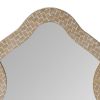 Scalloped Top Wooden Framed Wall Mirror with Geometric Texture; Brown; DunaWest