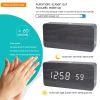 Smart APP LED Wooden Digital Alarm Clock Voice Control Thermometer Display Black