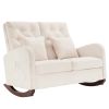 118*94*93cm High Back With Headrest Square Lumbar Pillow Side Bag Flannel Solid Wood Indoor Rocking Chair Beige