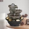 9.84inches Cascading Resin-Rock Falls Tabletop Water Fountain with LED Lights&Ball, Indoor Oudoor Decorative Tabletop Fountain for Stress Relief