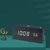 Smart APP LED Wooden Digital Alarm Clock Voice Control Thermometer Display Black