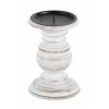 Turned Design Wooden Candle Holder with Distressed Details; Set of 3; White